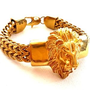 18K Gold Plated Stainless Steel Lion Head Box Chain Bracelet - Unisex